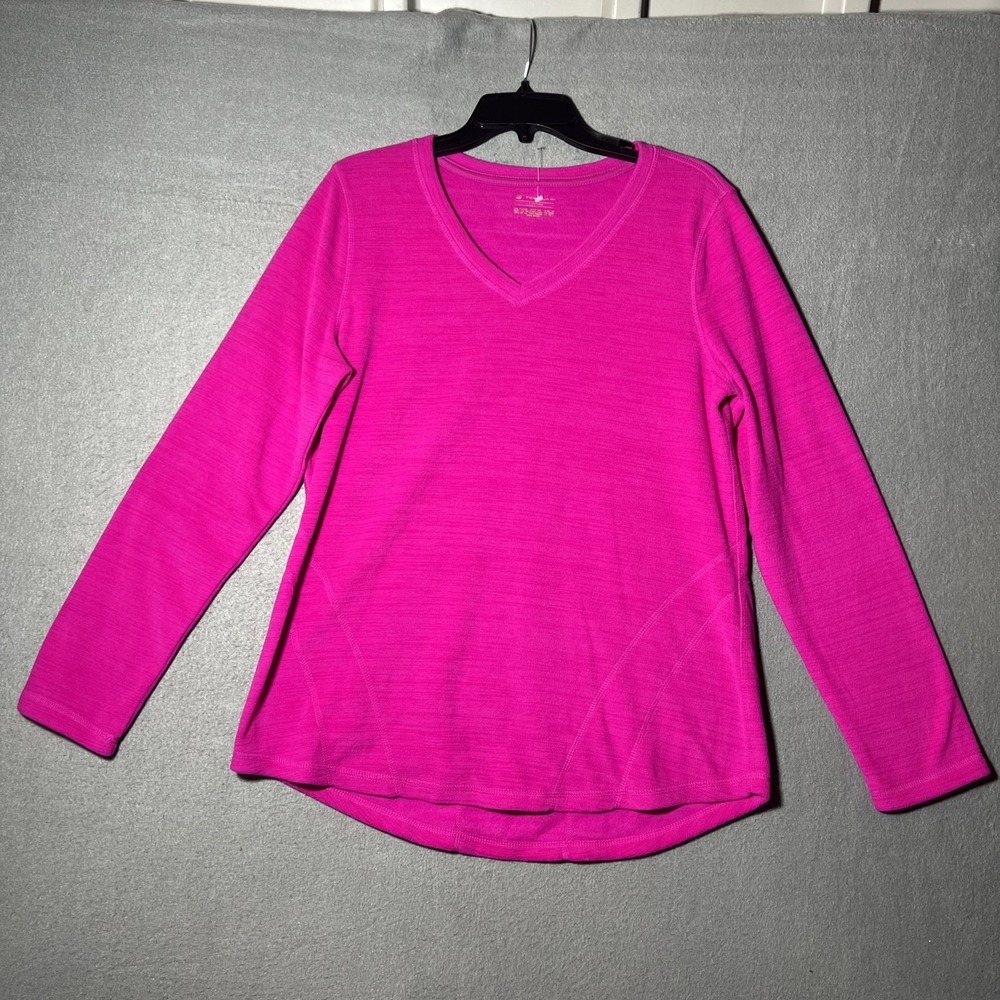 Tek Gear Women's Large L Activewear Top Long Sleeve‎ V-Neck Pink Performance